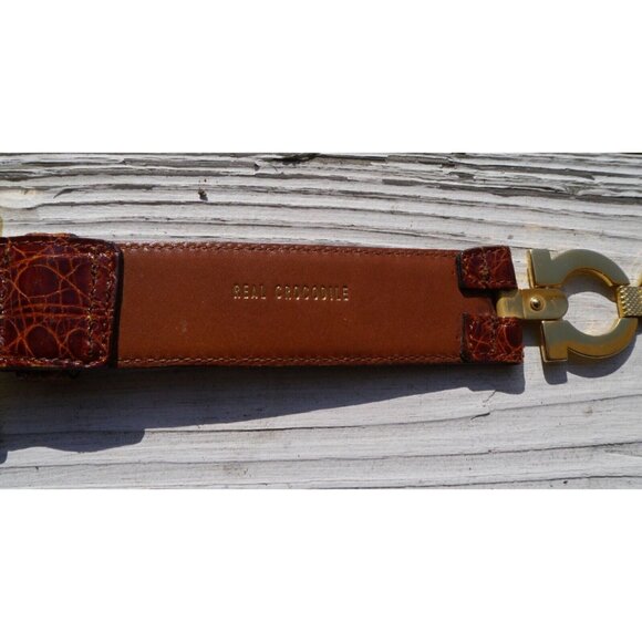 Beltrami Luxury Real Crocodile & Brass Belt Sz 75 Italy / US 30” Brown 3410 main image 7